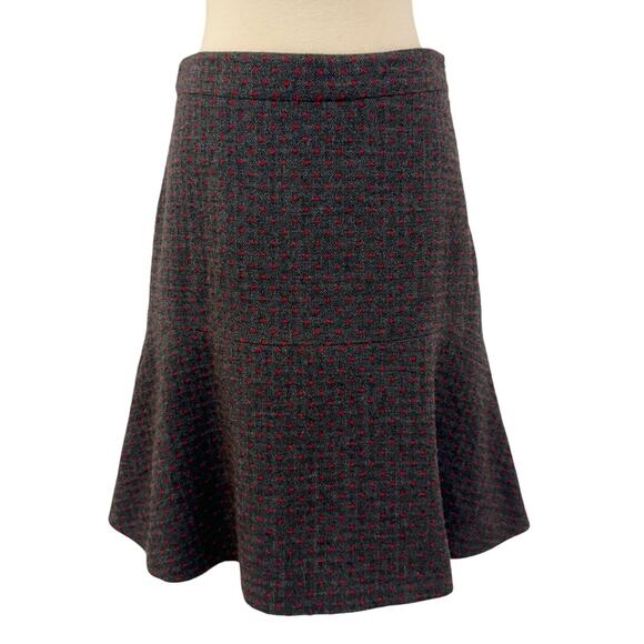 RED Valentino Flared Pleated Mini Skirt Wool Grey Red Dotted | Size 42 / US 6 - Picture 1 of 9